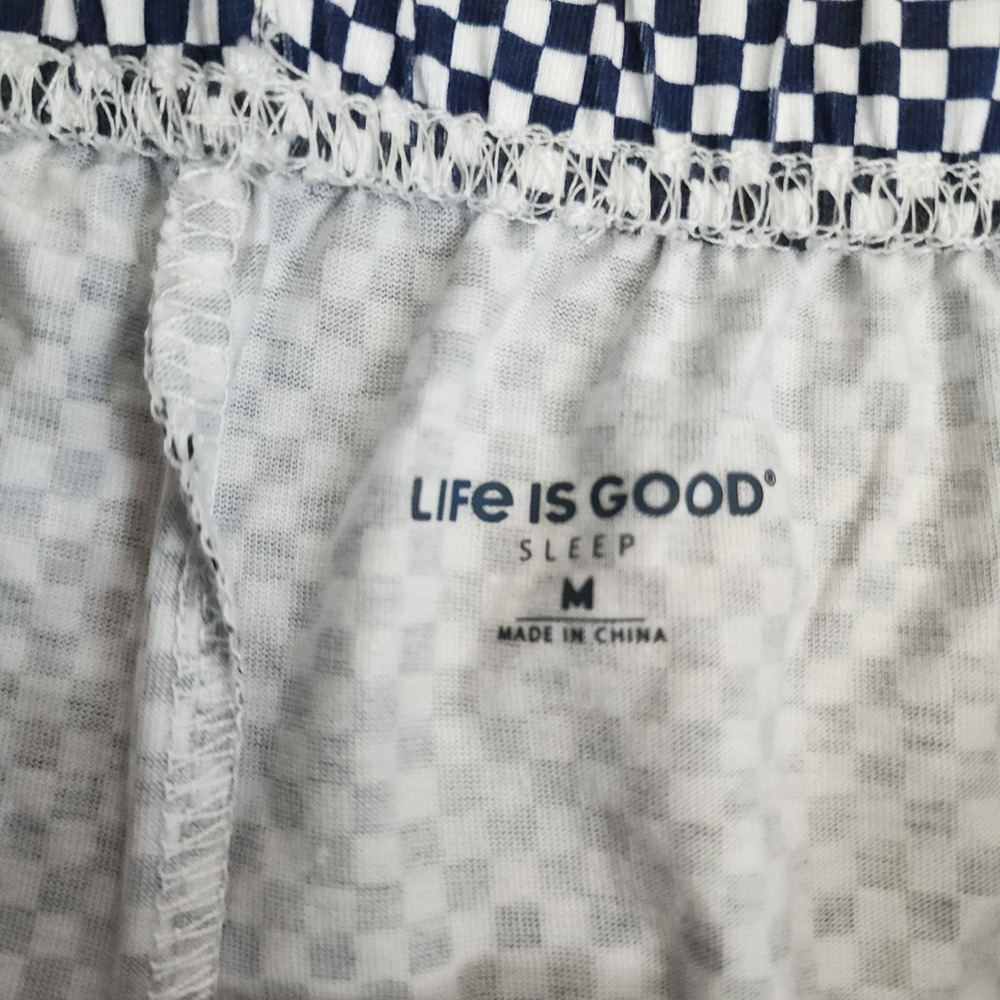 Life is Good Sleep Shorts Womens Medium Navy Blue Checkered Sun Smiley Lounge - Picture 3 of 6